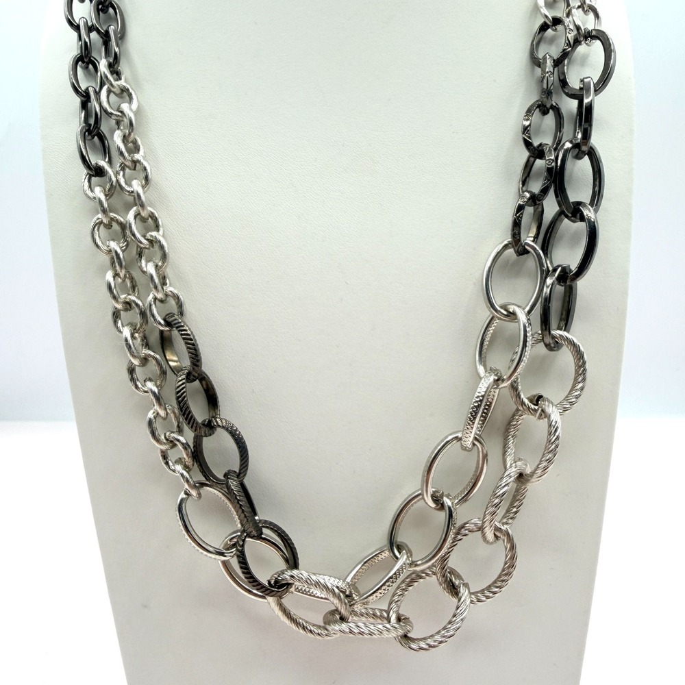 Vintage Silver Tone Layered Multi Chain Chunky Link Necklace